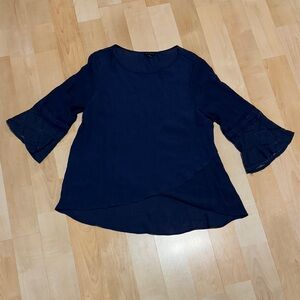 New Directions Deep Blue Blouse with Flared Sleeves